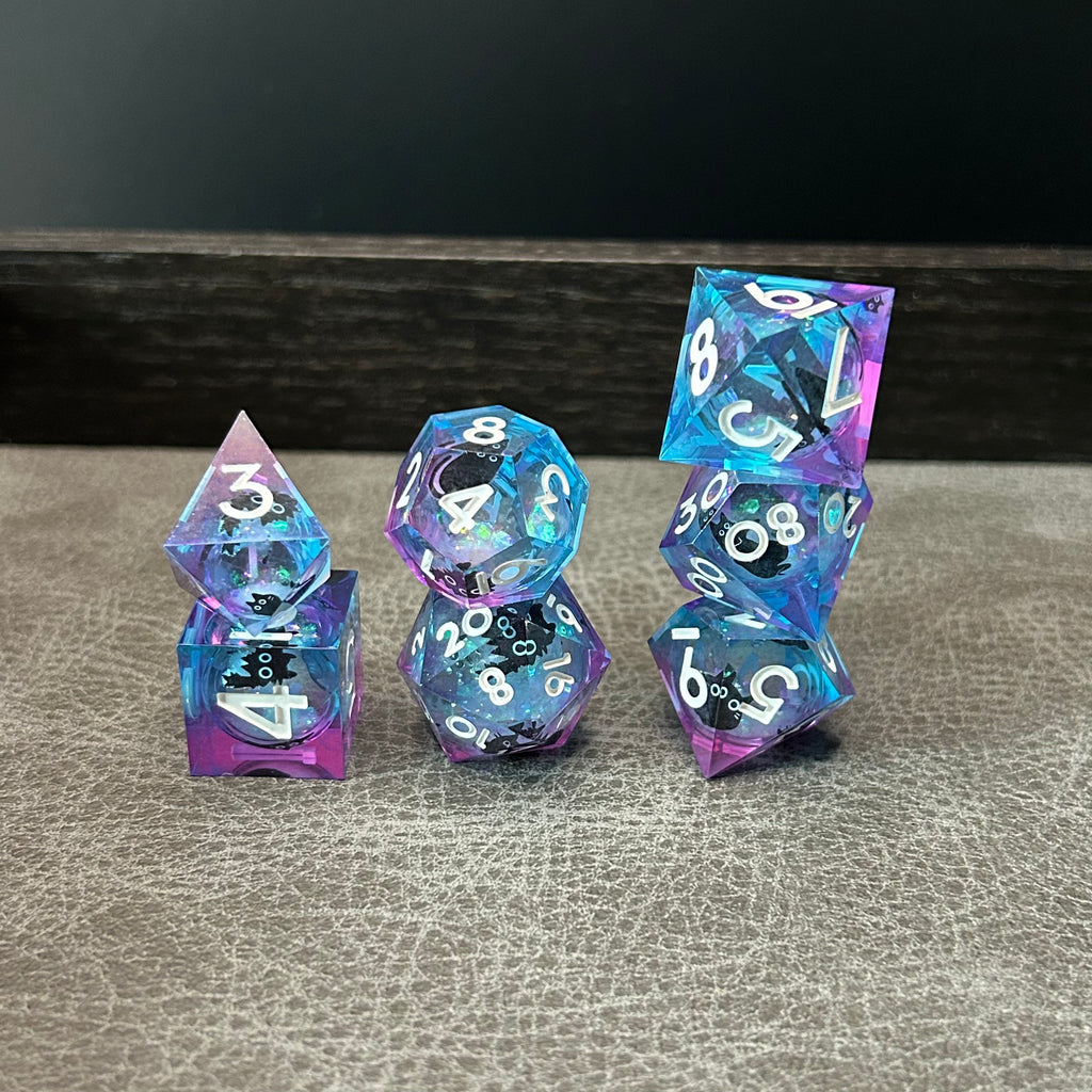 Black Cat Dice - DND Dice Zwarte Kat Blauw Roze