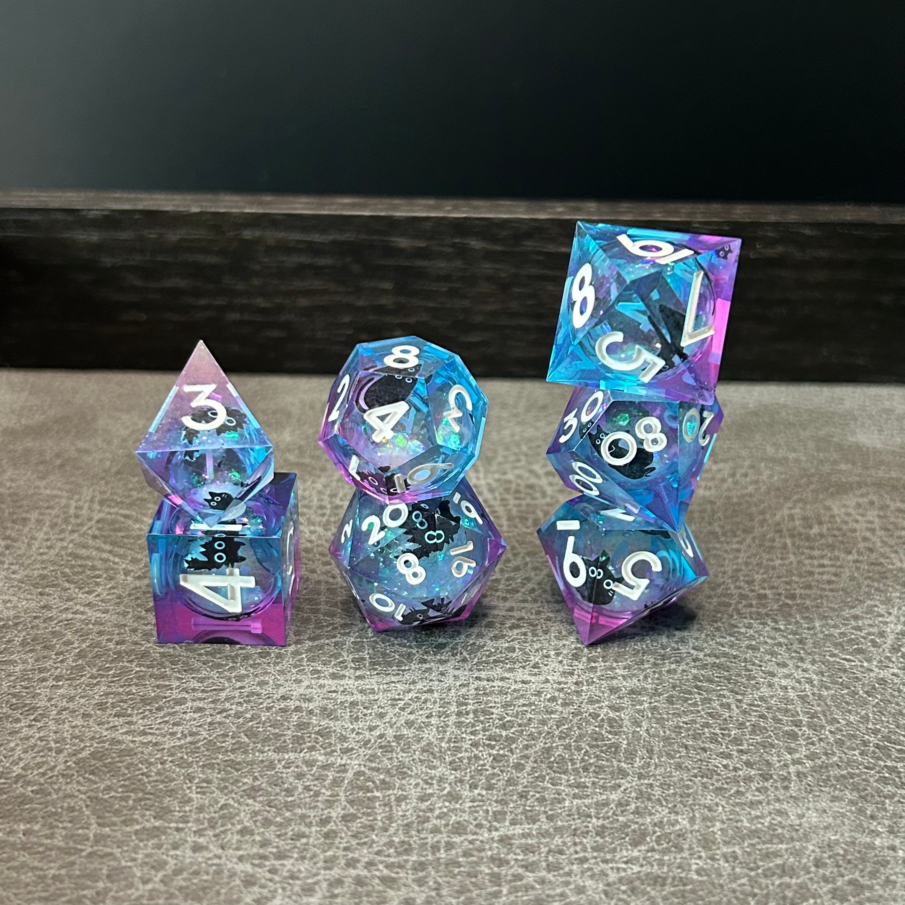Black Cat Dice - DND Dice Zwarte Kat Blauw Roze