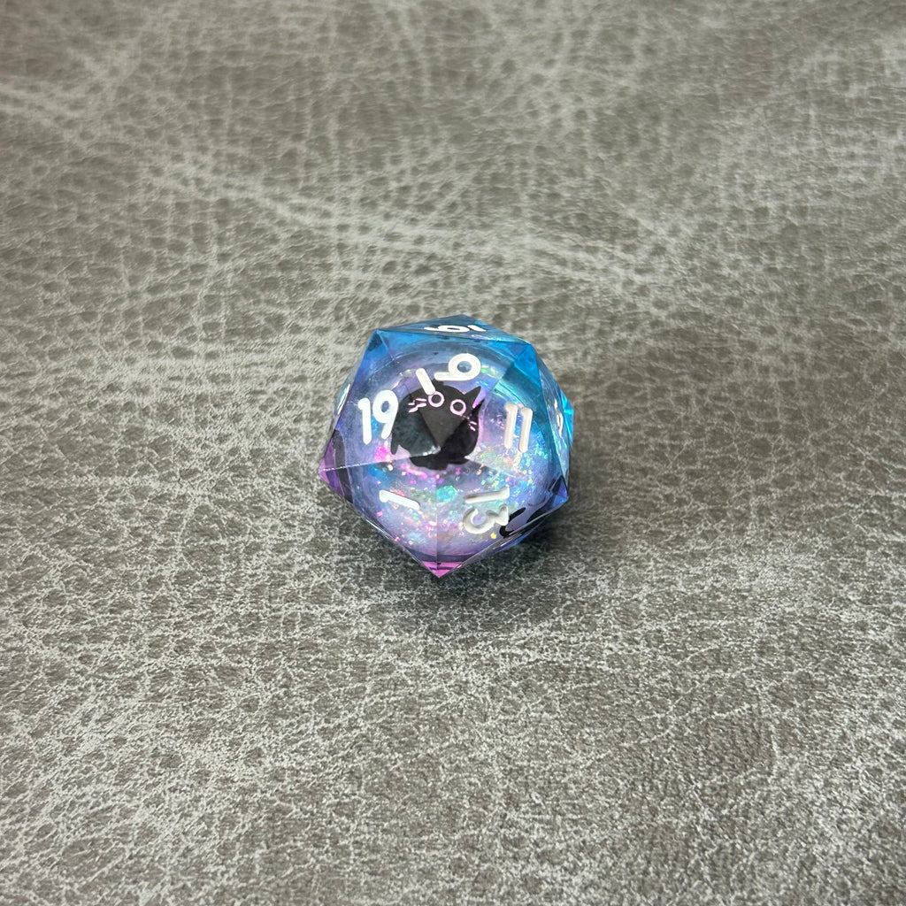 Black Cat Dice - DND Dice Zwarte Kat Blauw Roze