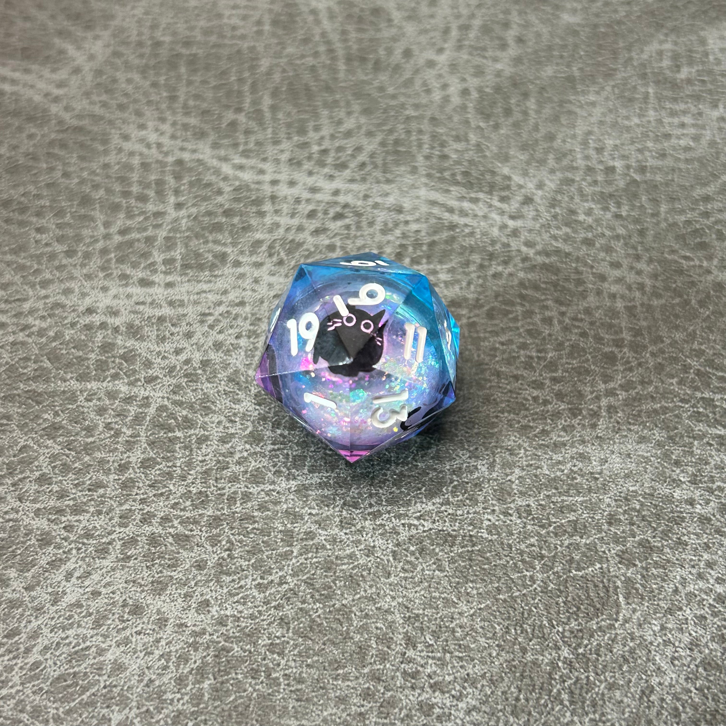 Black Cat Dice - DND Dice Zwarte Kat Blauw Roze