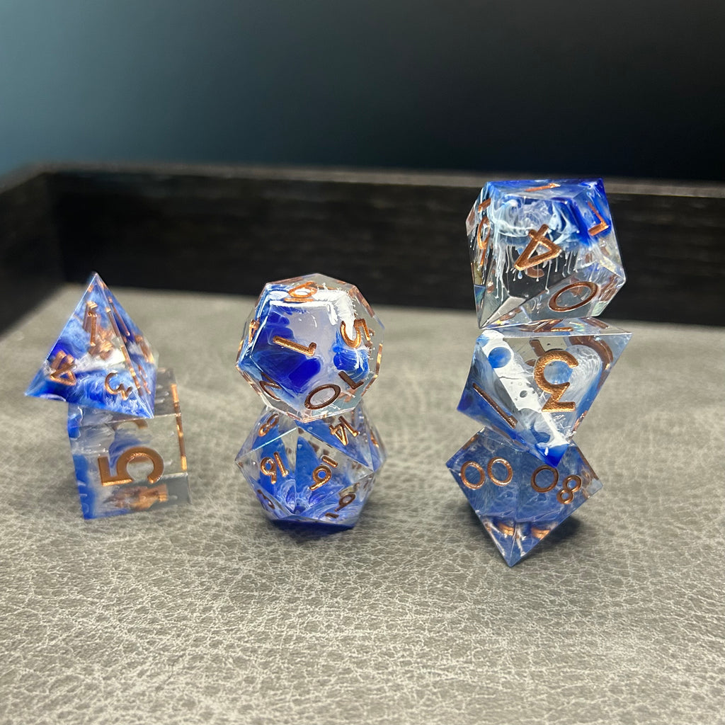 Ocean Depths Dice - DND Dice Blauw Goud