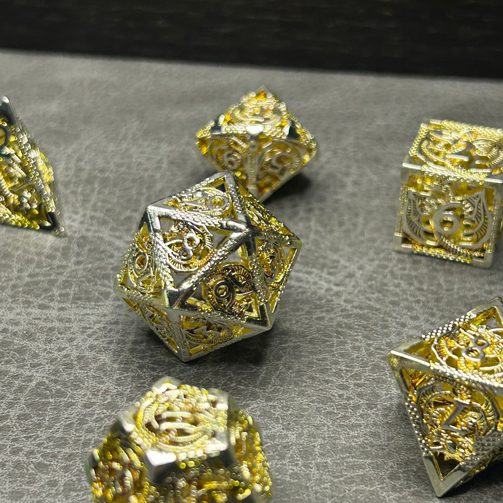 Golden Dragon Dice - DND Metalen Dice Goud Zilver