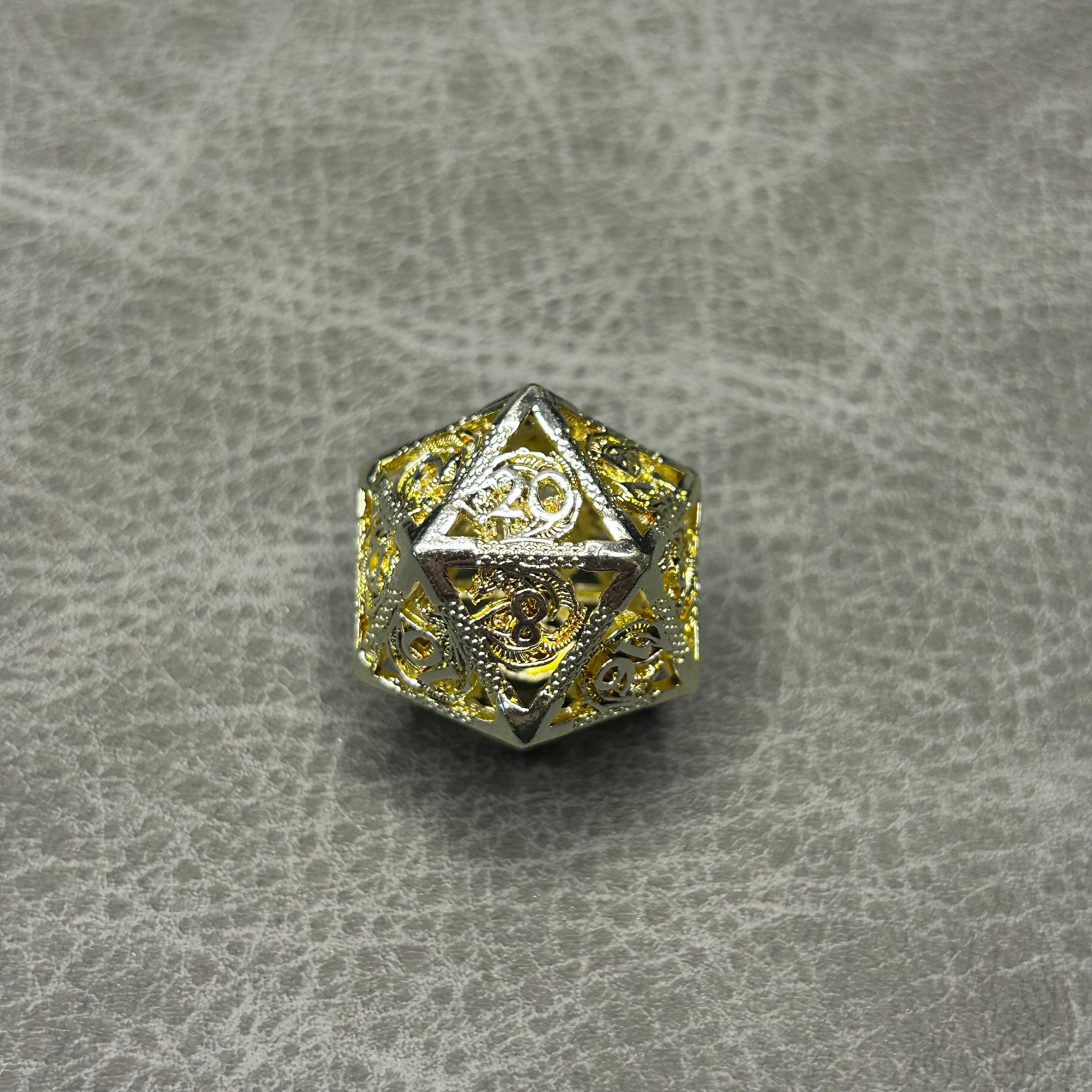Golden Dragon Dice - 7-delige DND Metalen Dobbelstenen Goud Zilver