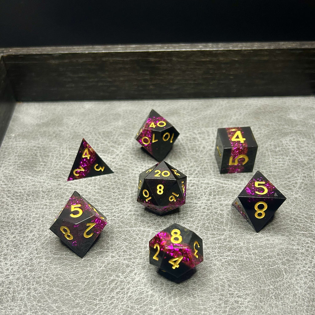 Shadow Spark Dice - DND Dice Zwart met Glitters