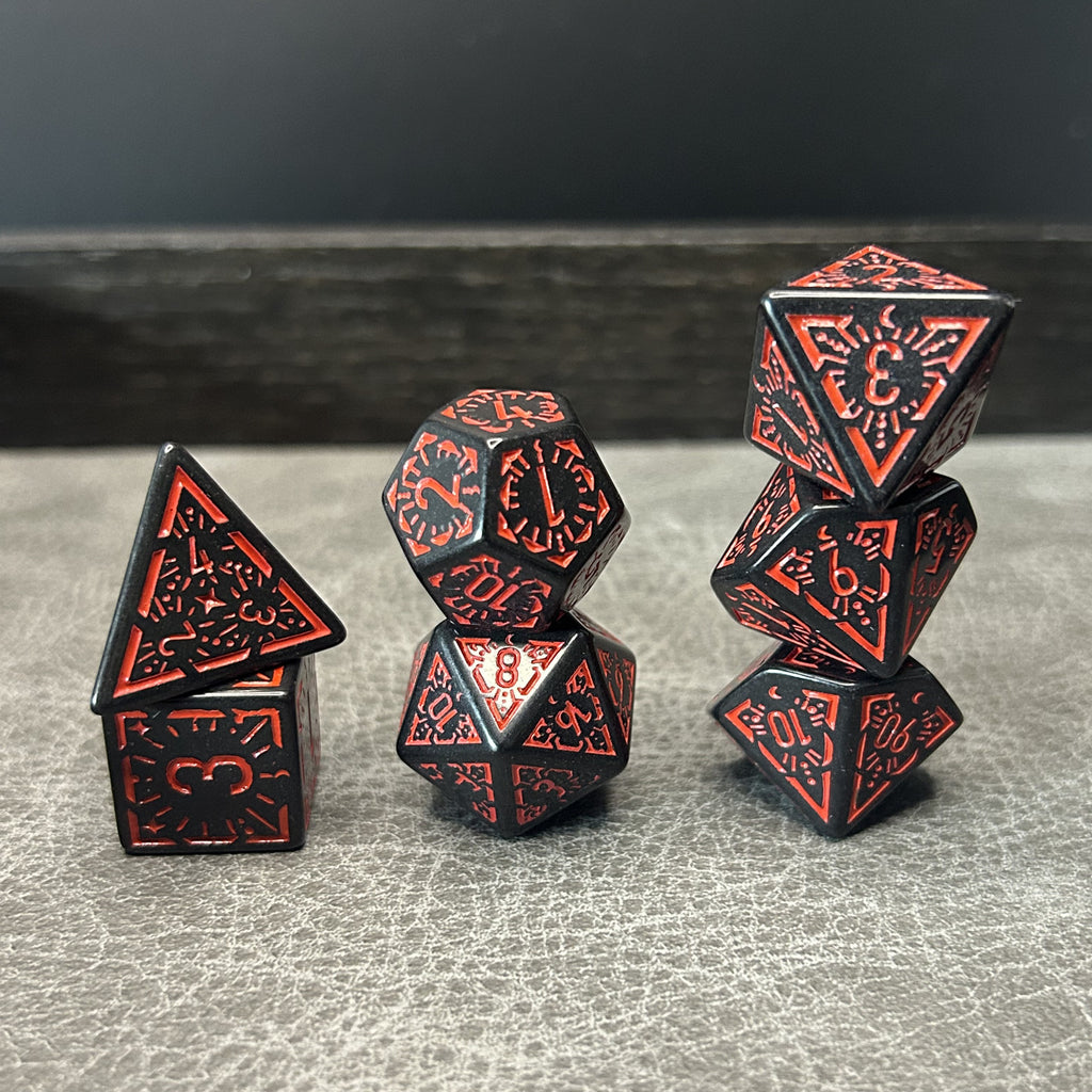 Infernal Rune Dice zwart-rood - opgestapelde set